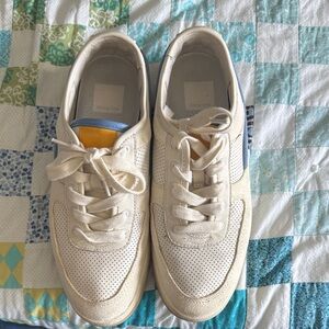 Dolce Vita Cream Perforated Lace-Up Sneakers with Blue and Yellow Accents